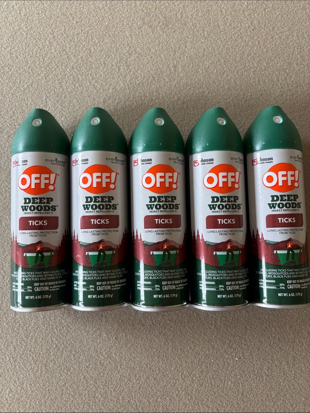 Lot of 5 NEW SC Johnson OFF! Deep Woods V Ticks Insect Repellant 6 Oz Ounce